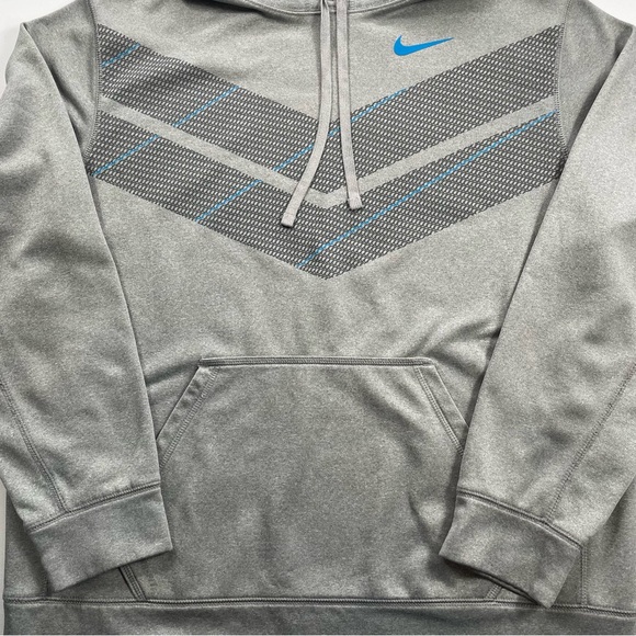 Nike Therma-Fit Pullover Hoodie Sweatshirt Gray Blue Chevron Men’s Size Large - Picture 2 of 11